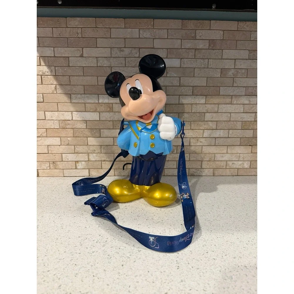 Disney Parks Mickey 50th Anniversary Popcorn‎ Bucket Strap Blue Gold
